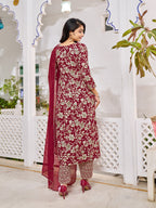 Alia Cut Floral Embroidered Kurta With Pant & Dupatta, Multicolor - Hiral Fashion