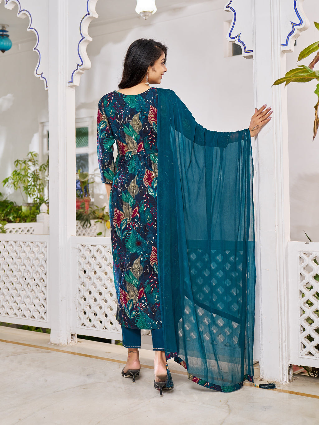 Alia Cut Embroidered & Floral Printed Kurta With Pant & Dupatta, Multicolor - Hiral Fashion