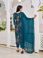 Alia Cut Embroidered & Floral Printed Kurta With Pant & Dupatta, Multicolor - Hiral Fashion