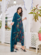 Alia Cut Embroidered & Floral Printed Kurta With Pant & Dupatta, Multicolor - Hiral Fashion