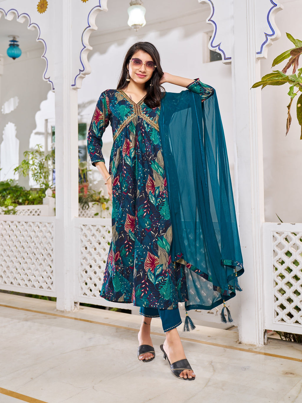 Alia Cut Embroidered & Floral Printed Kurta With Pant & Dupatta, Multicolor - Hiral Fashion