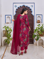 Alia Cut Embroidered & Floral Printed Kurta With Pant & Dupatta, Multicolor - Hiral Fashion