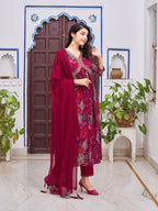Alia Cut Embroidered & Floral Printed Kurta With Pant & Dupatta, Multicolor - Hiral Fashion
