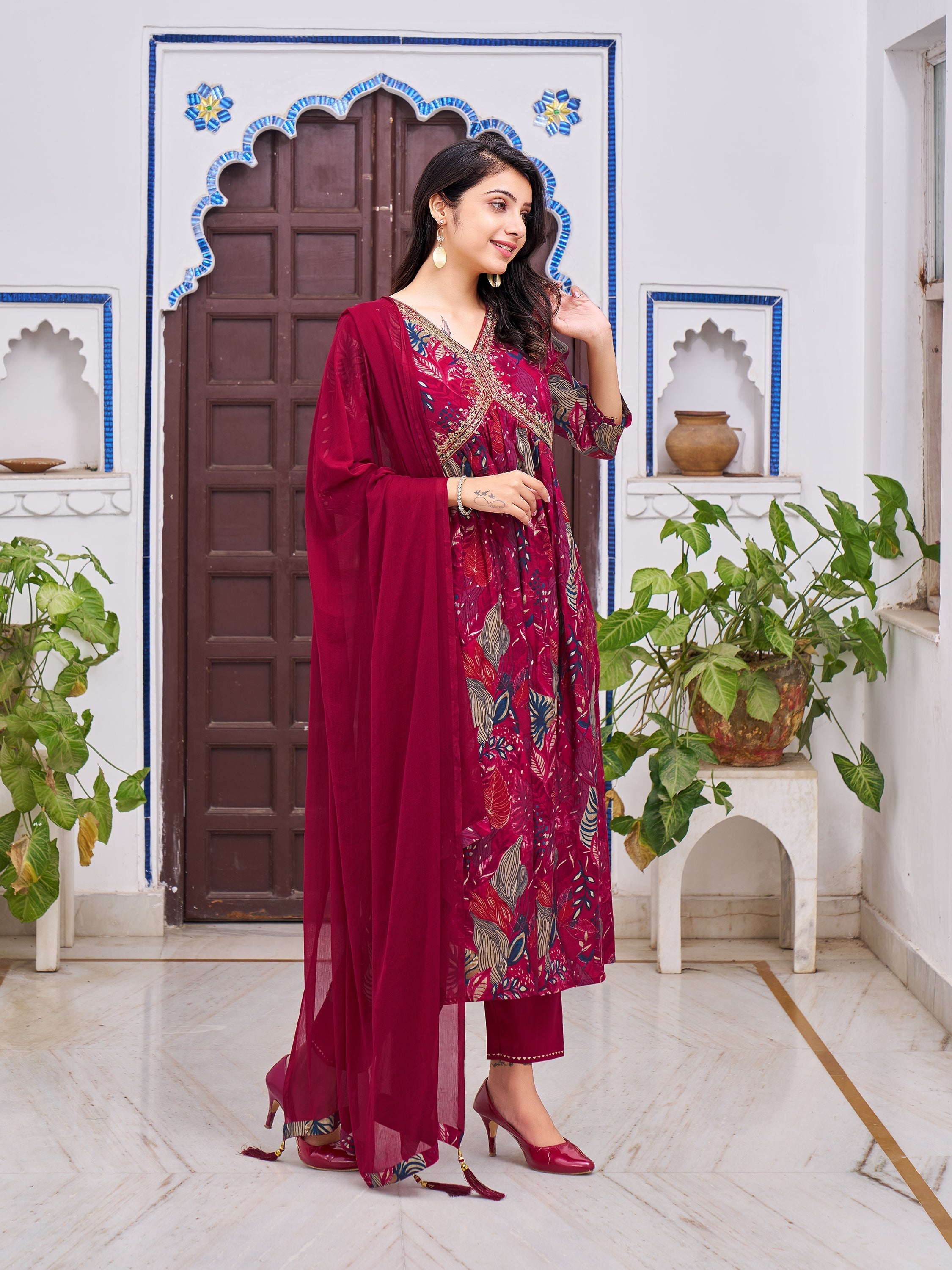 Alia Cut Embroidered & Floral Printed Kurta With Pant & Dupatta, Multicolor - Hiral Fashion