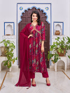 Alia Cut Embroidered & Floral Printed Kurta With Pant & Dupatta, Multicolor - Hiral Fashion