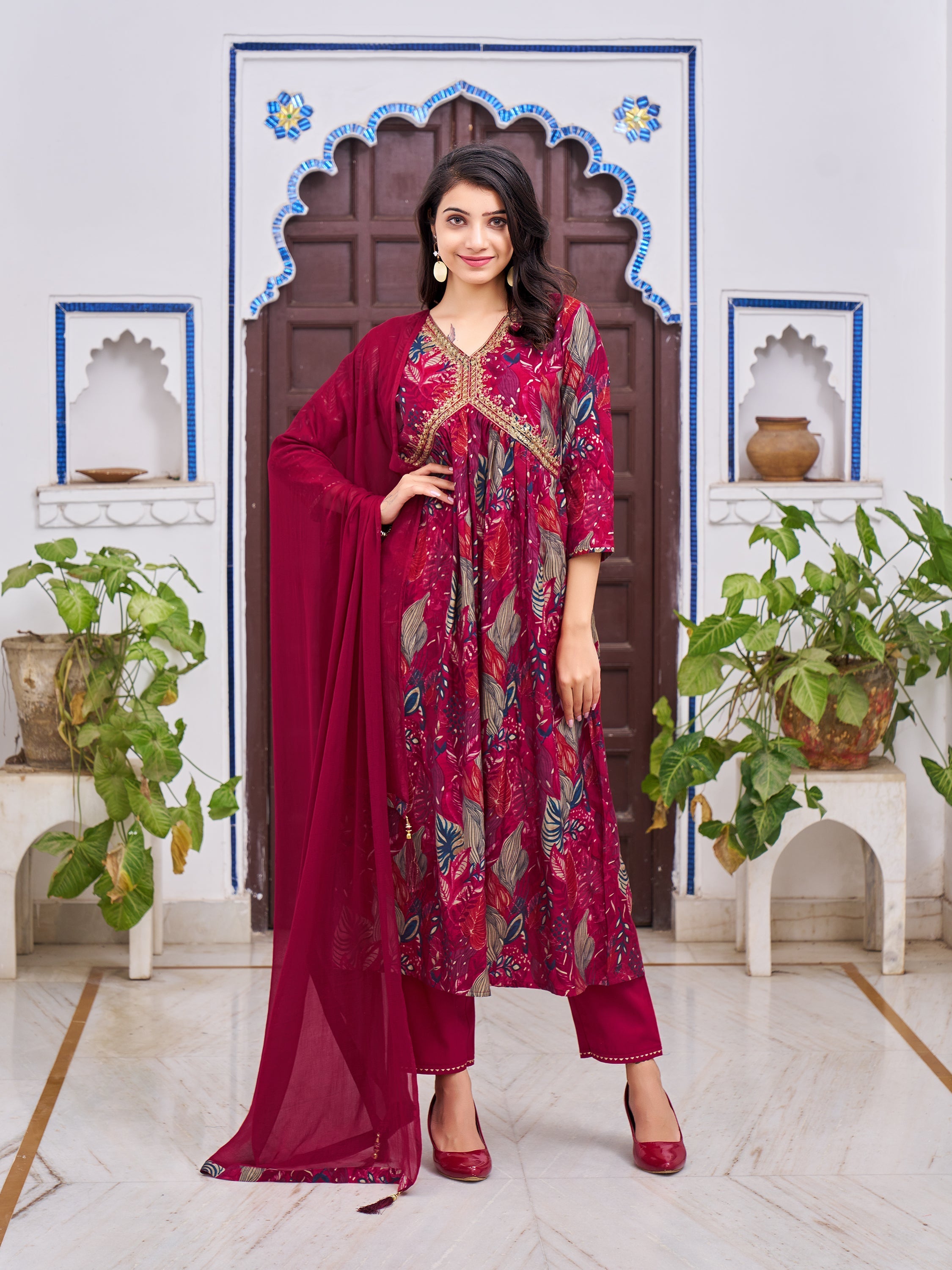 Alia Cut Embroidered & Floral Printed Kurta With Pant & Dupatta, Multicolor - Hiral Fashion