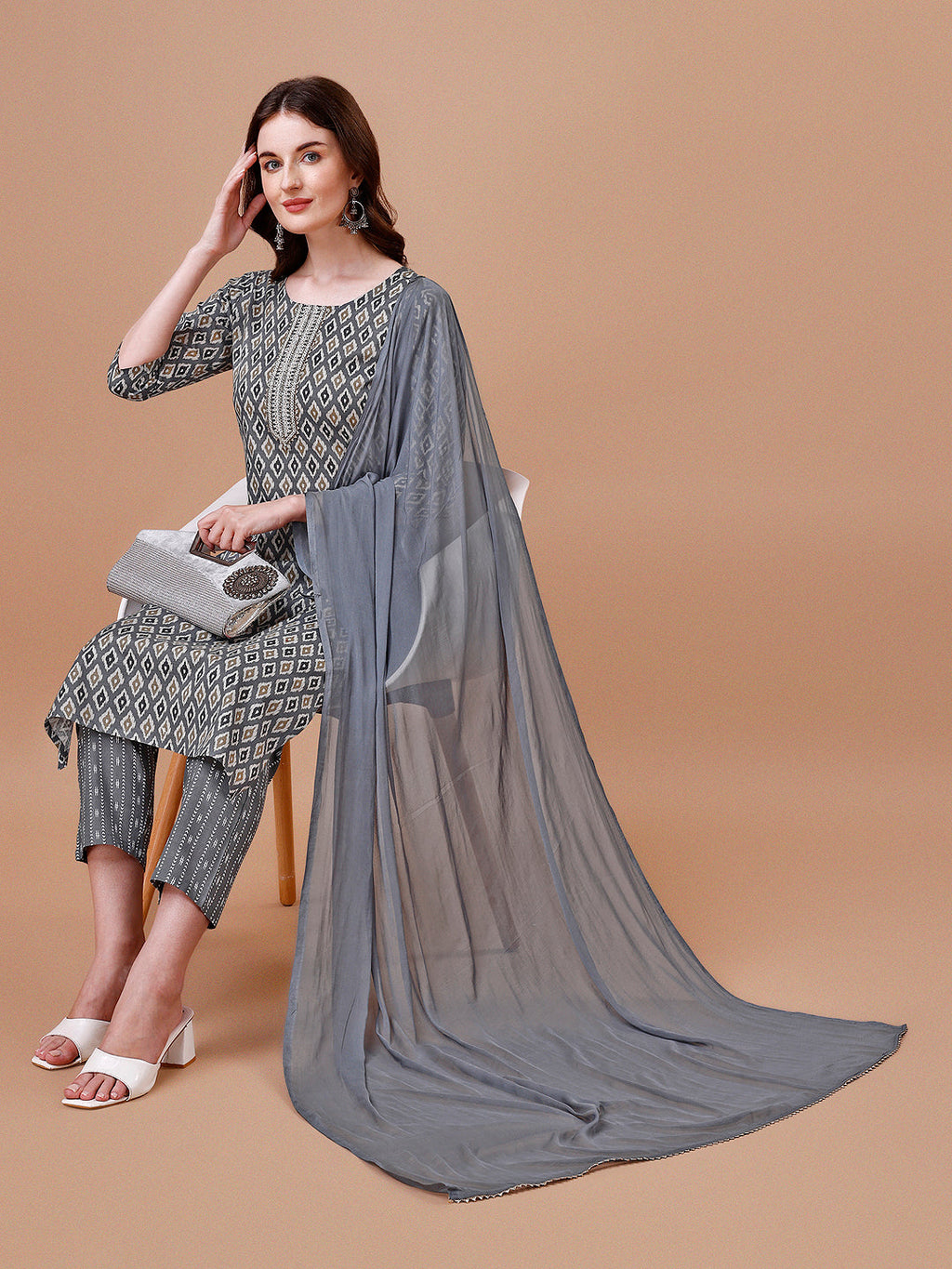 Ethnic Motifs Printed Cotton Kurta With Pant & Dupatta, Multicolor - Hiral Fashion - Distacart