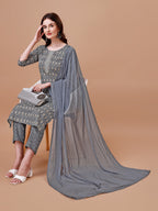 Ethnic Motifs Printed Cotton Kurta With Pant & Dupatta, Multicolor - Hiral Fashion - Distacart