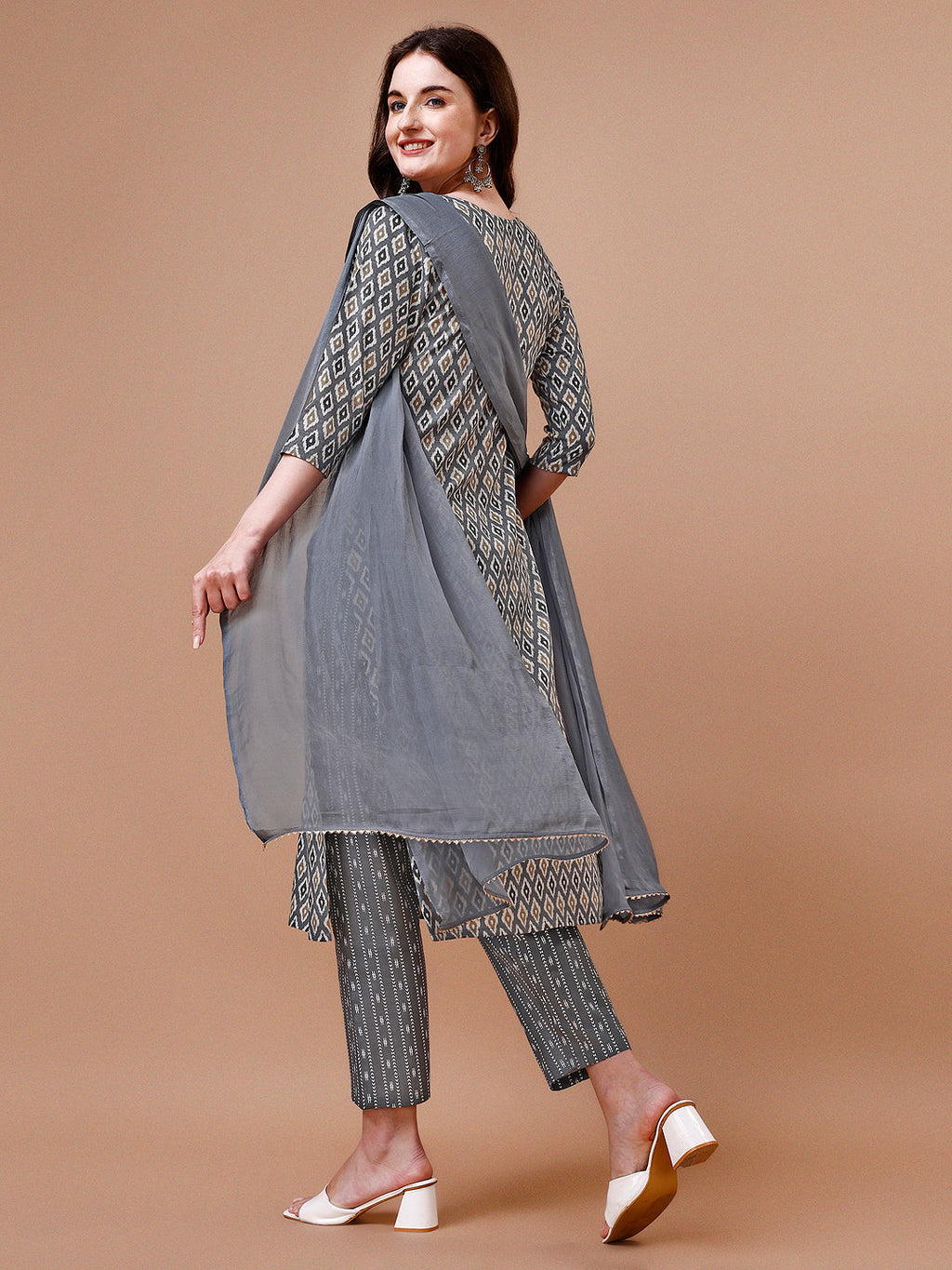 Ethnic Motifs Printed Cotton Kurta With Pant & Dupatta, Multicolor - Hiral Fashion - Distacart