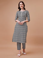 Ethnic Motifs Printed Cotton Kurta With Pant & Dupatta, Multicolor - Hiral Fashion - Distacart