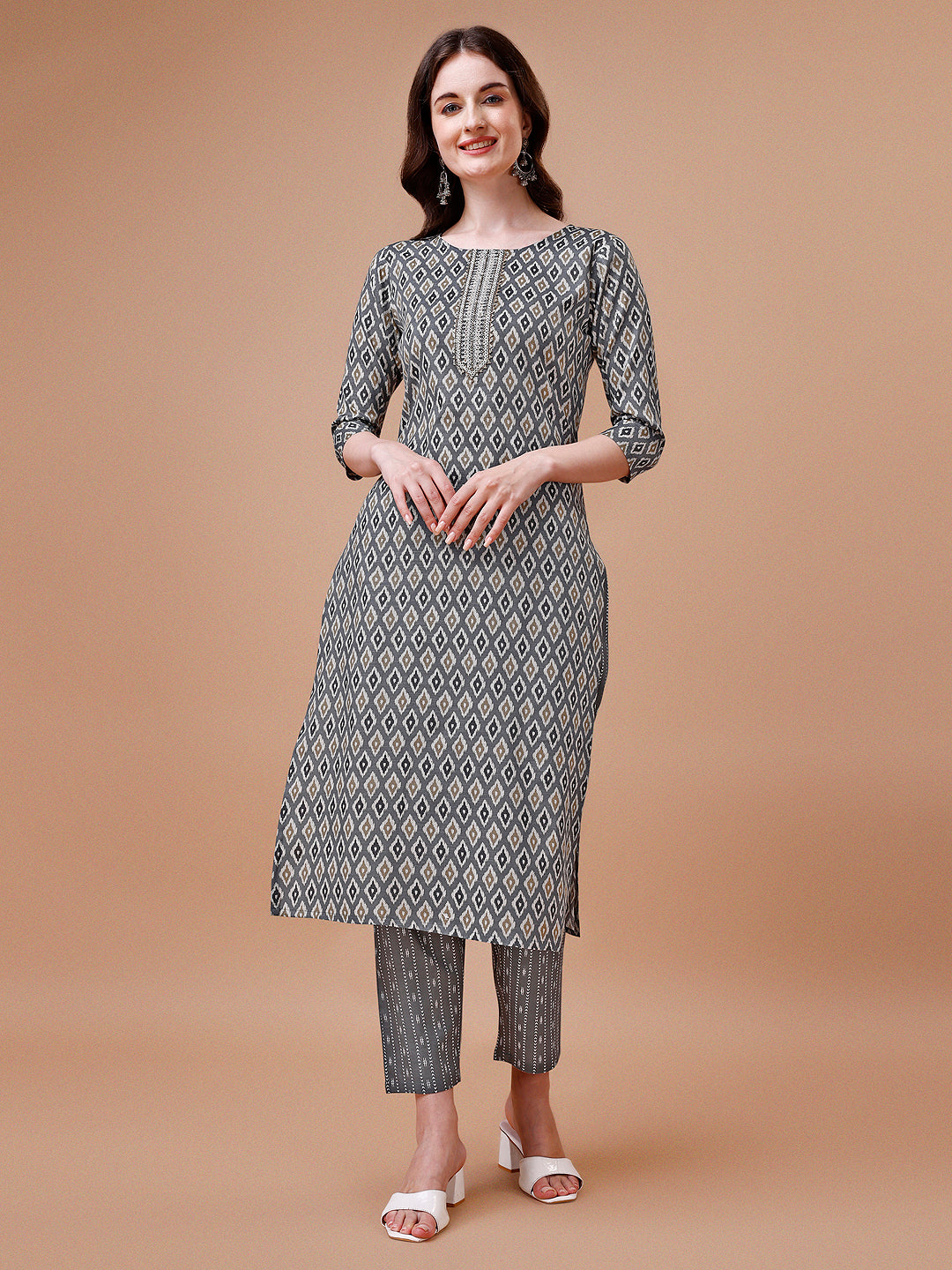 Ethnic Motifs Printed Cotton Kurta With Pant & Dupatta, Multicolor - Hiral Fashion - Distacart