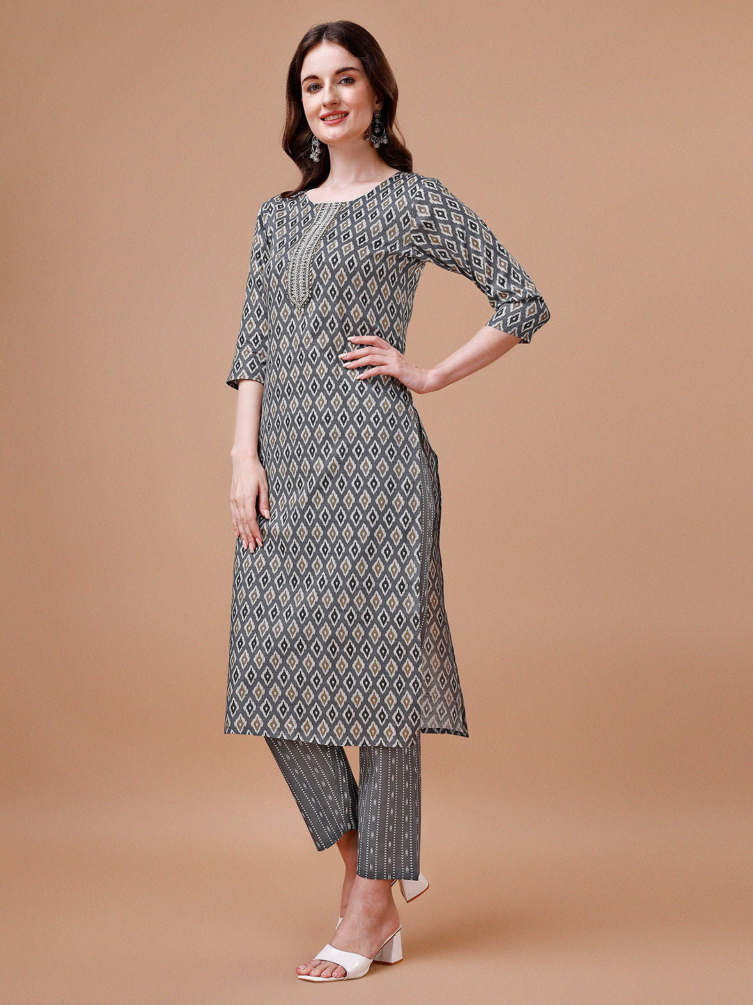 Ethnic Motifs Printed Cotton Kurta With Pant & Dupatta, Multicolor - Hiral Fashion - Distacart
