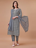Ethnic Motifs Printed Cotton Kurta With Pant & Dupatta, Multicolor - Hiral Fashion - Distacart