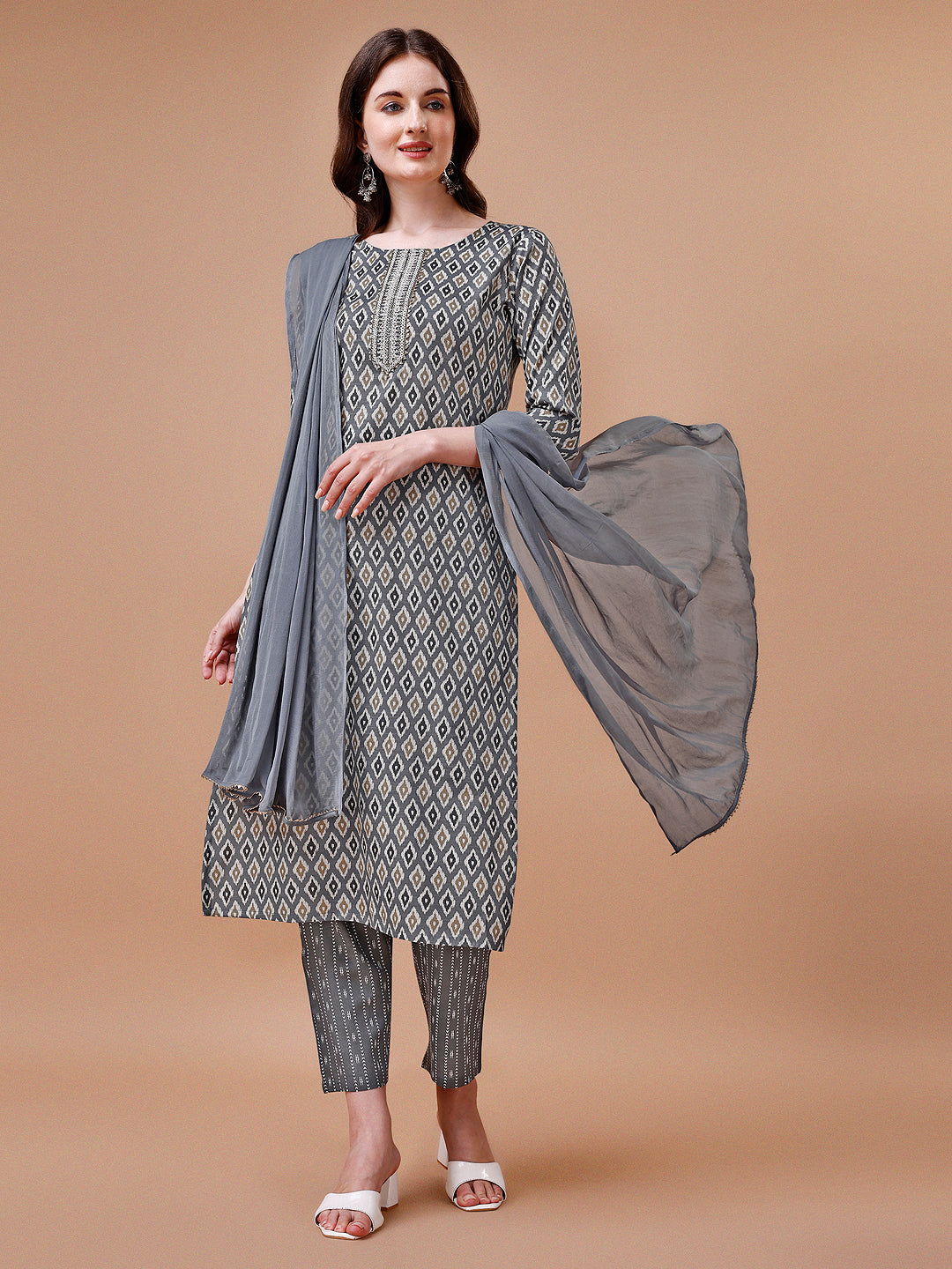 Ethnic Motifs Printed Cotton Kurta With Pant & Dupatta, Multicolor - Hiral Fashion - Distacart