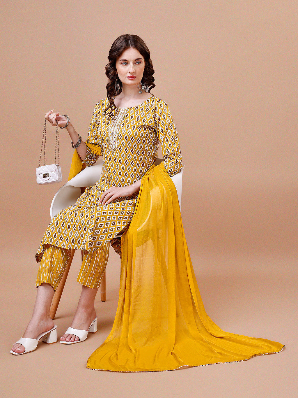 Ethnic Motifs Printed Cotton Kurta With Pant & Dupatta, Multicolor - Hiral Fashion - Distacart