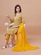Ethnic Motifs Printed Cotton Kurta With Pant & Dupatta, Multicolor - Hiral Fashion - Distacart