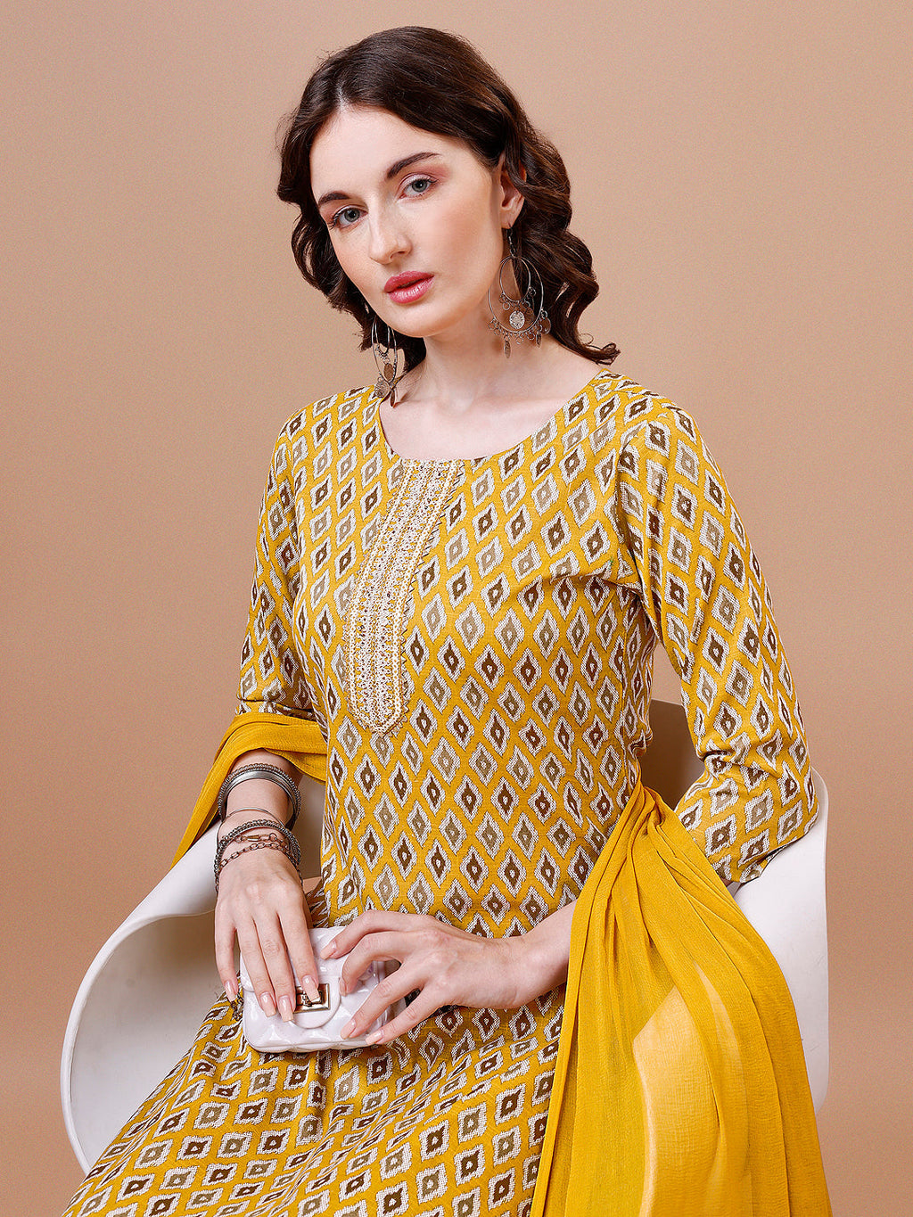 Ethnic Motifs Printed Cotton Kurta With Pant & Dupatta, Multicolor - Hiral Fashion - Distacart
