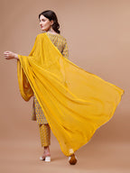 Ethnic Motifs Printed Cotton Kurta With Pant & Dupatta, Multicolor - Hiral Fashion - Distacart
