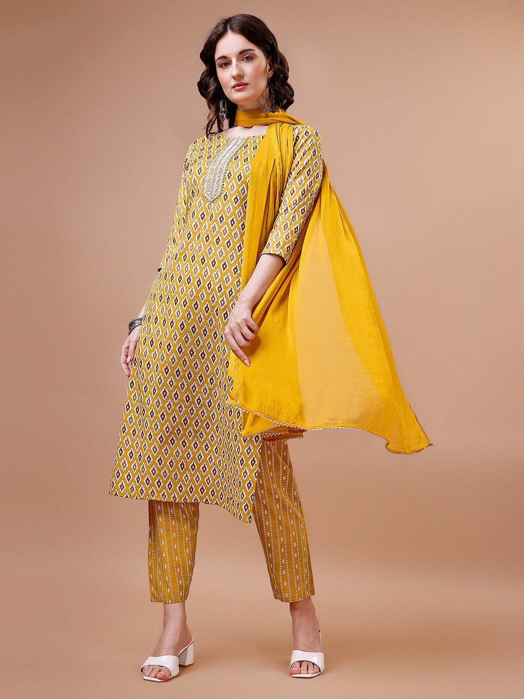 Ethnic Motifs Printed Cotton Kurta With Pant & Dupatta, Multicolor - Hiral Fashion - Distacart