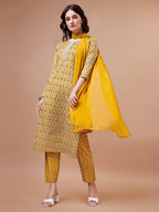 Ethnic Motifs Printed Cotton Kurta With Pant & Dupatta, Multicolor - Hiral Fashion - Distacart