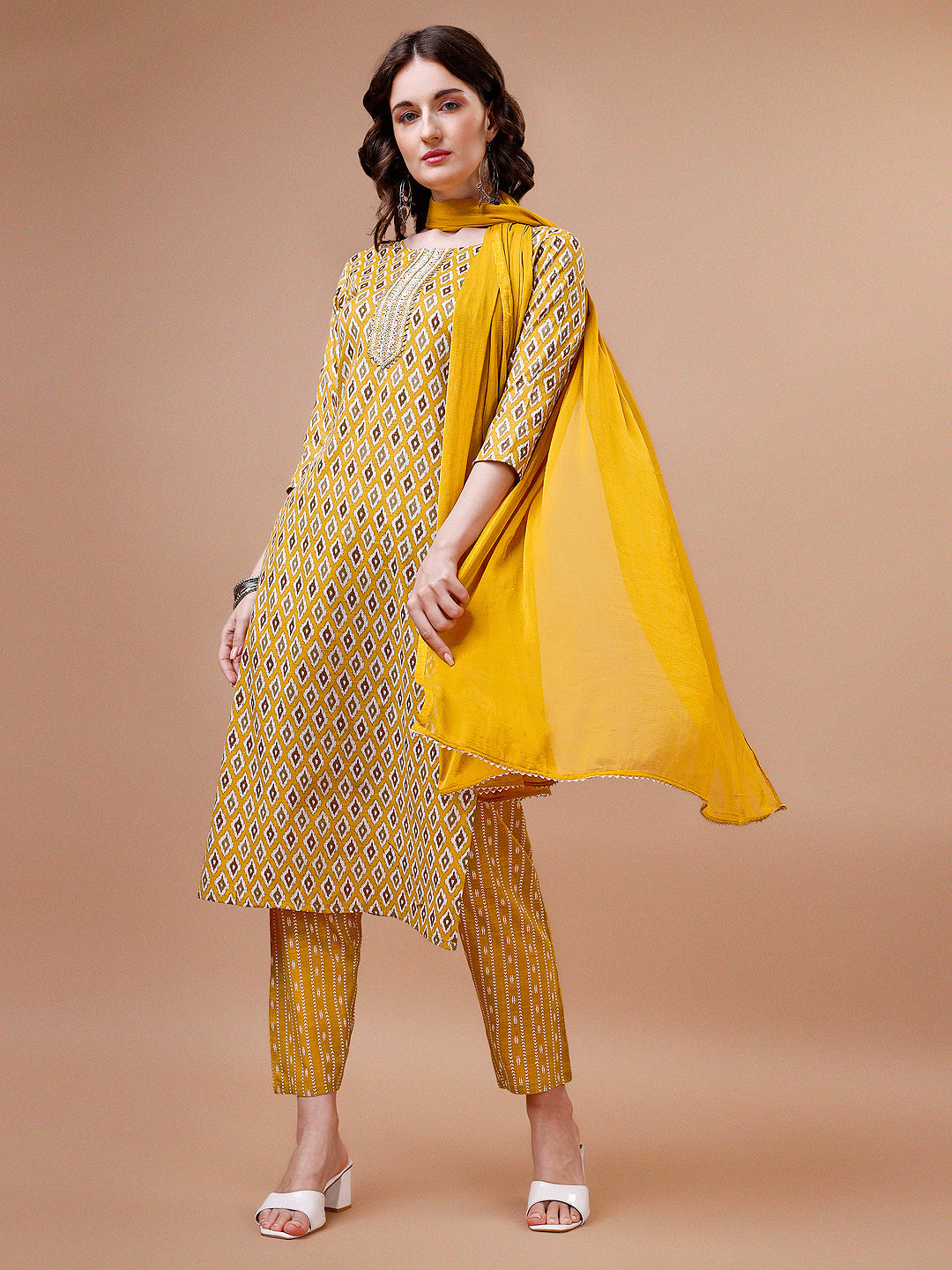 Ethnic Motifs Printed Cotton Kurta With Pant & Dupatta, Multicolor - Hiral Fashion - Distacart