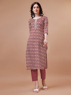 Ethnic Motifs Printed Cotton Kurta With Pant & Dupatta, Multicolor - Hiral Fashion - Distacart