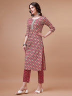 Ethnic Motifs Printed Cotton Kurta With Pant & Dupatta, Multicolor - Hiral Fashion - Distacart