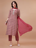 Ethnic Motifs Printed Cotton Kurta With Pant & Dupatta, Multicolor - Hiral Fashion - Distacart