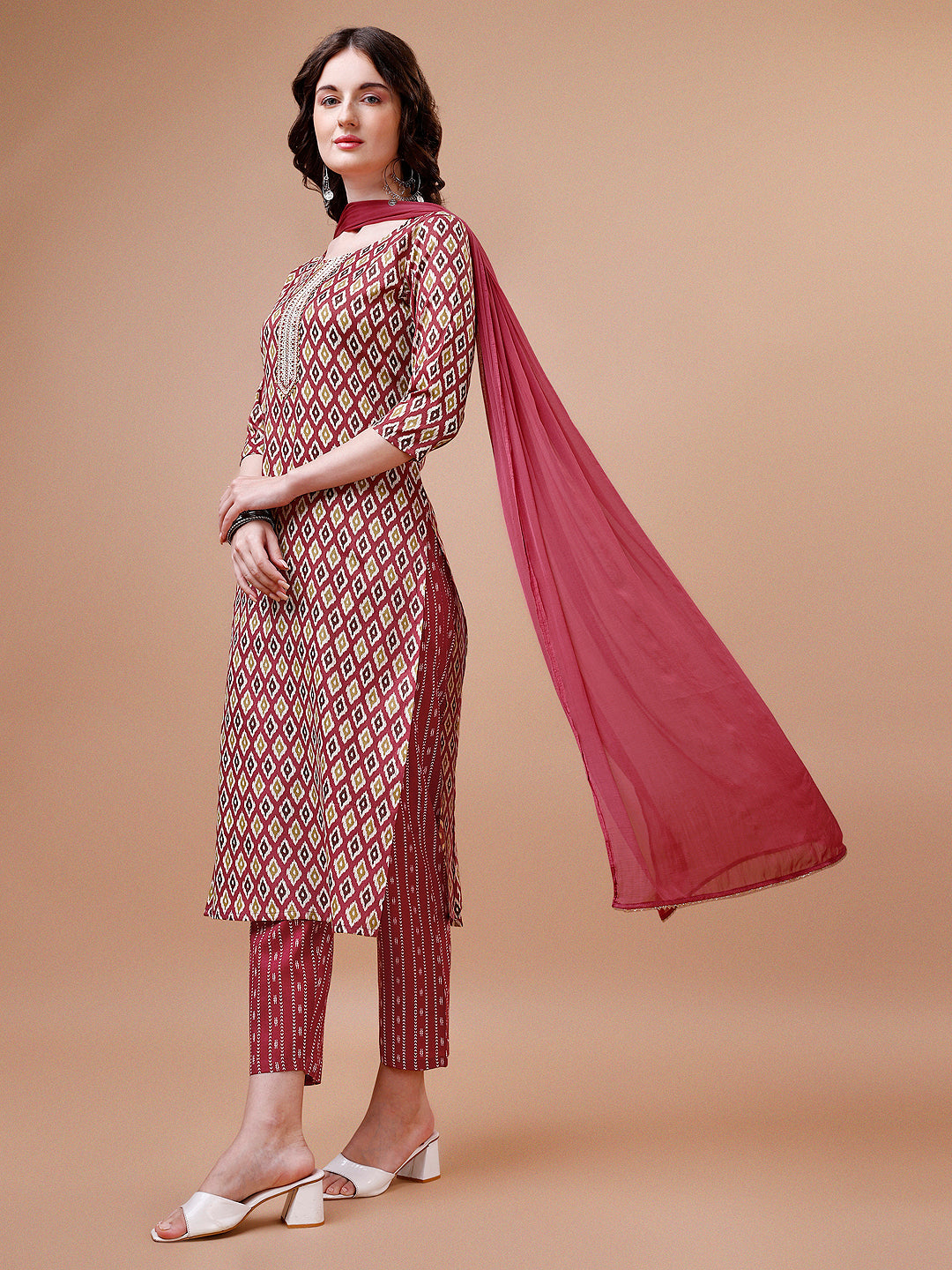 Ethnic Motifs Printed Cotton Kurta With Pant & Dupatta, Multicolor - Hiral Fashion - Distacart