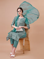 Ethnic Motifs Printed Cotton Kurta With Pant & Dupatta, Multicolor - Hiral Fashion - Distacart