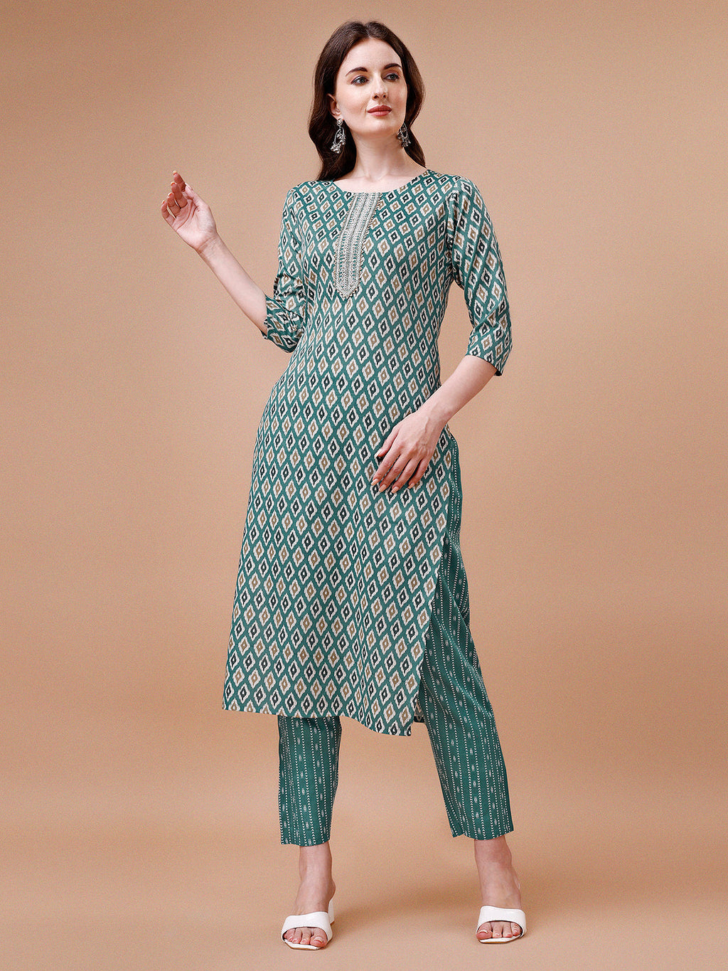 Ethnic Motifs Printed Cotton Kurta With Pant & Dupatta, Multicolor - Hiral Fashion - Distacart