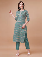 Ethnic Motifs Printed Cotton Kurta With Pant & Dupatta, Multicolor - Hiral Fashion - Distacart
