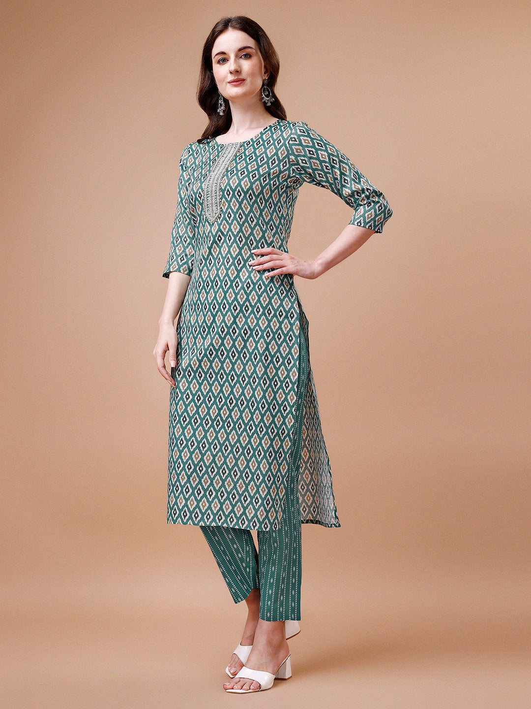 Ethnic Motifs Printed Cotton Kurta With Pant & Dupatta, Multicolor - Hiral Fashion - Distacart