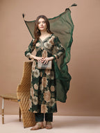 Alia Cut Rayon Embroidered & Floral Printed Kurta With Pant & Dupatta Premium, Multicolor - Hiral Fashion - Distacart