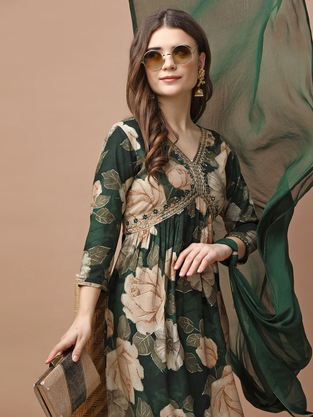 Alia Cut Rayon Embroidered & Floral Printed Kurta With Pant & Dupatta Premium, Multicolor - Hiral Fashion - Distacart