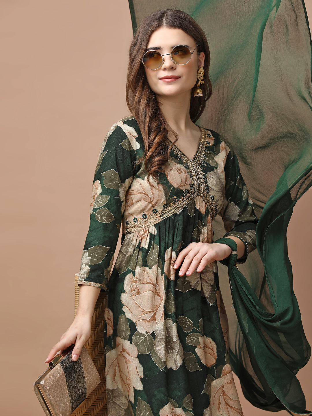 Alia Cut Rayon Embroidered & Floral Printed Kurta With Pant & Dupatta Premium, Multicolor - Hiral Fashion - Distacart
