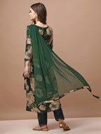 Alia Cut Rayon Embroidered & Floral Printed Kurta With Pant & Dupatta Premium, Multicolor - Hiral Fashion - Distacart