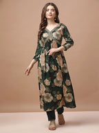 Alia Cut Rayon Embroidered & Floral Printed Kurta With Pant & Dupatta Premium, Multicolor - Hiral Fashion - Distacart