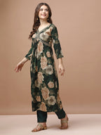 Alia Cut Rayon Embroidered & Floral Printed Kurta With Pant & Dupatta Premium, Multicolor - Hiral Fashion - Distacart