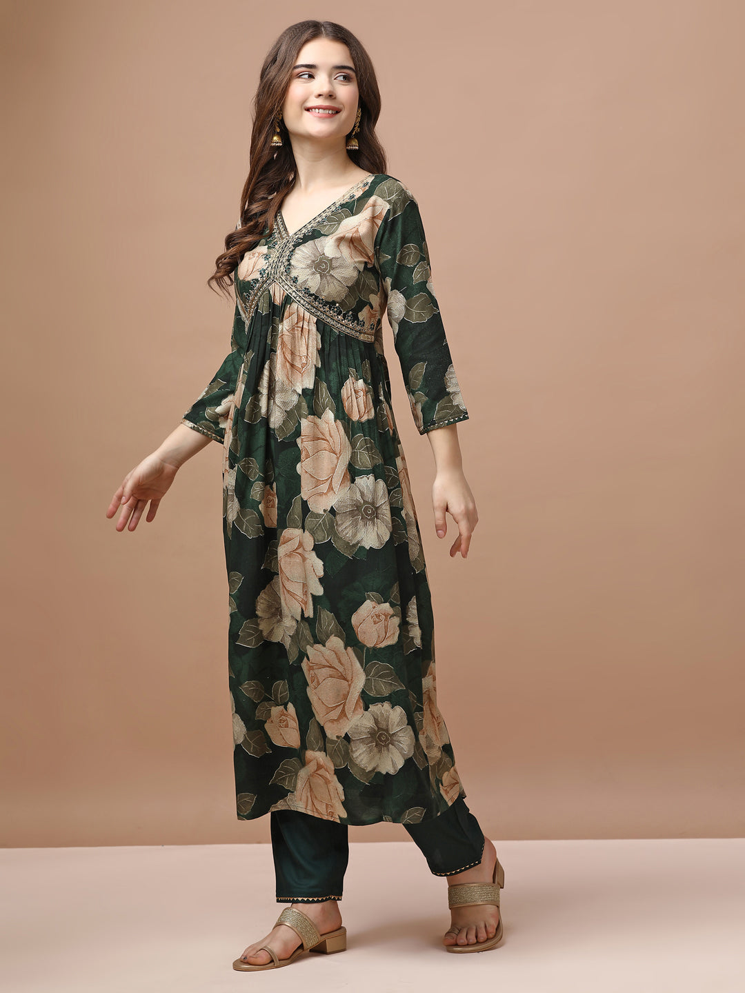 Alia Cut Rayon Embroidered & Floral Printed Kurta With Pant & Dupatta Premium, Multicolor - Hiral Fashion - Distacart