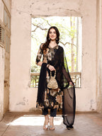 Alia Cut Rayon Embroidered & Floral Printed Kurta With Pant & Dupatta, Multicolor - Hiral Fashion - Distacart