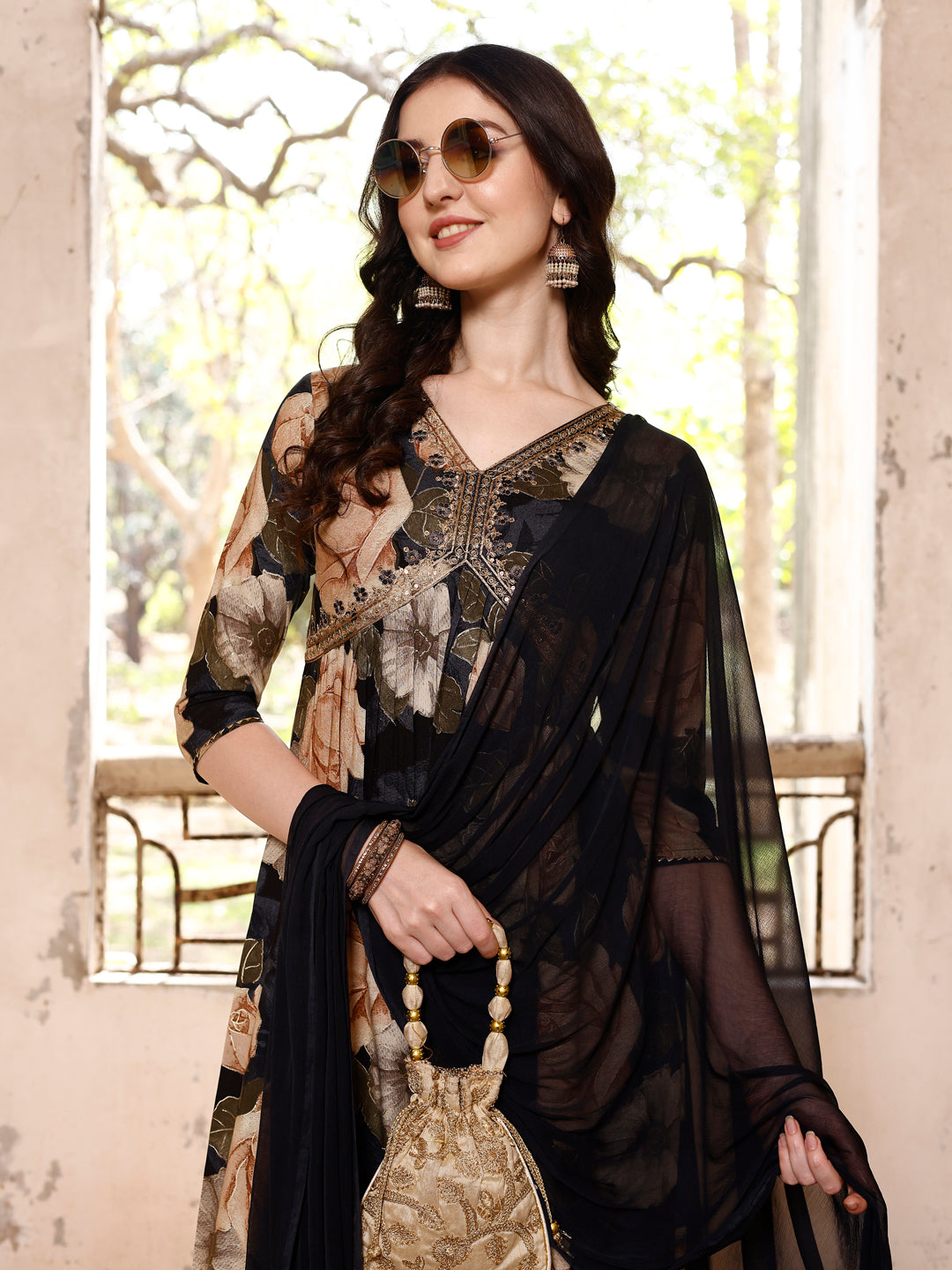 Alia Cut Rayon Embroidered & Floral Printed Kurta With Pant & Dupatta, Multicolor - Hiral Fashion - Distacart