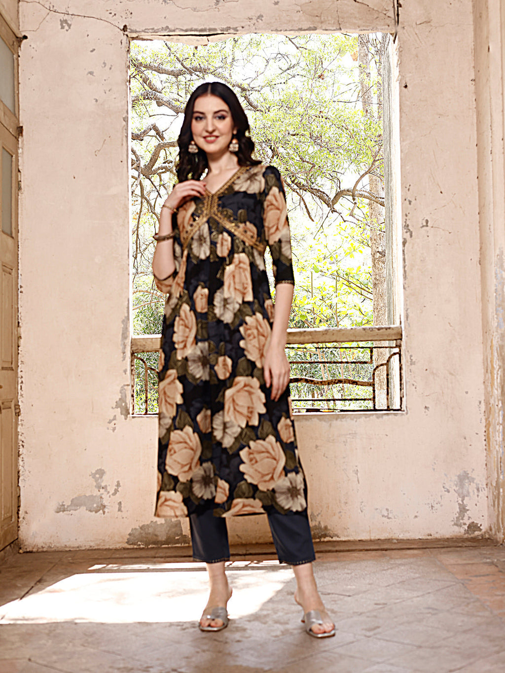 Alia Cut Rayon Embroidered & Floral Printed Kurta With Pant & Dupatta, Multicolor - Hiral Fashion - Distacart