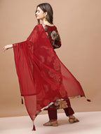 Alia Cut Rayon Embroidered & Floral Printed Kurta With Pant & Dupatta Premium, Multicolor - Hiral Fashion - Distacart