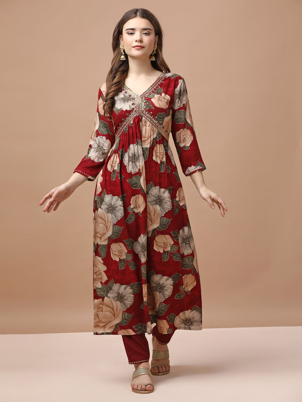 Alia Cut Rayon Embroidered & Floral Printed Kurta With Pant & Dupatta Premium, Multicolor - Hiral Fashion - Distacart
