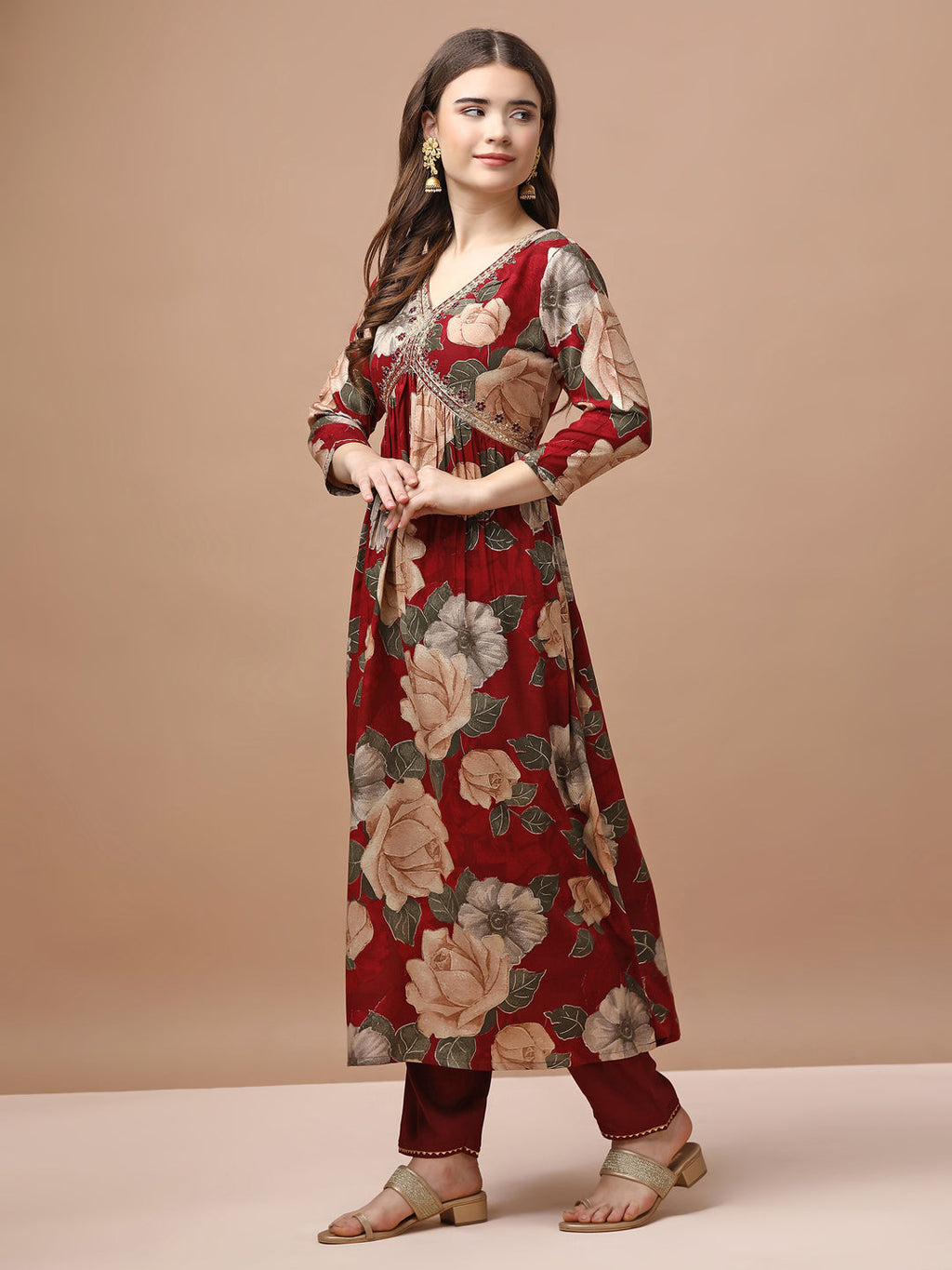 Alia Cut Rayon Embroidered & Floral Printed Kurta With Pant & Dupatta Premium, Multicolor - Hiral Fashion - Distacart