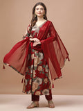 Alia Cut Rayon Embroidered & Floral Printed Kurta With Pant & Dupatta Premium, Multicolor - Hiral Fashion - Distacart