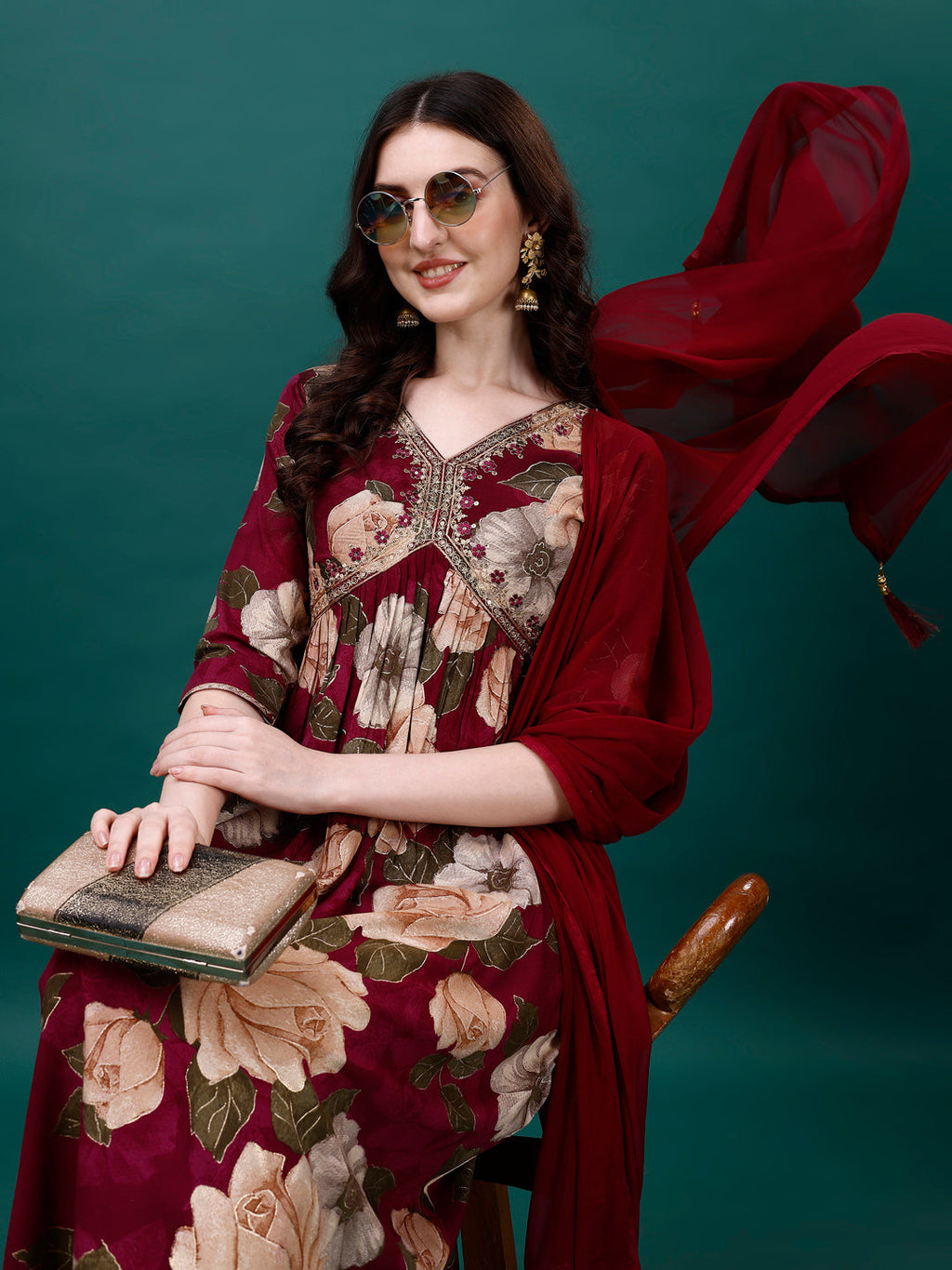 Alia Cut Rayon Embroidered & Floral Printed Kurta With Pant & Dupatta, Multicolor - Hiral Fashion - Distacart