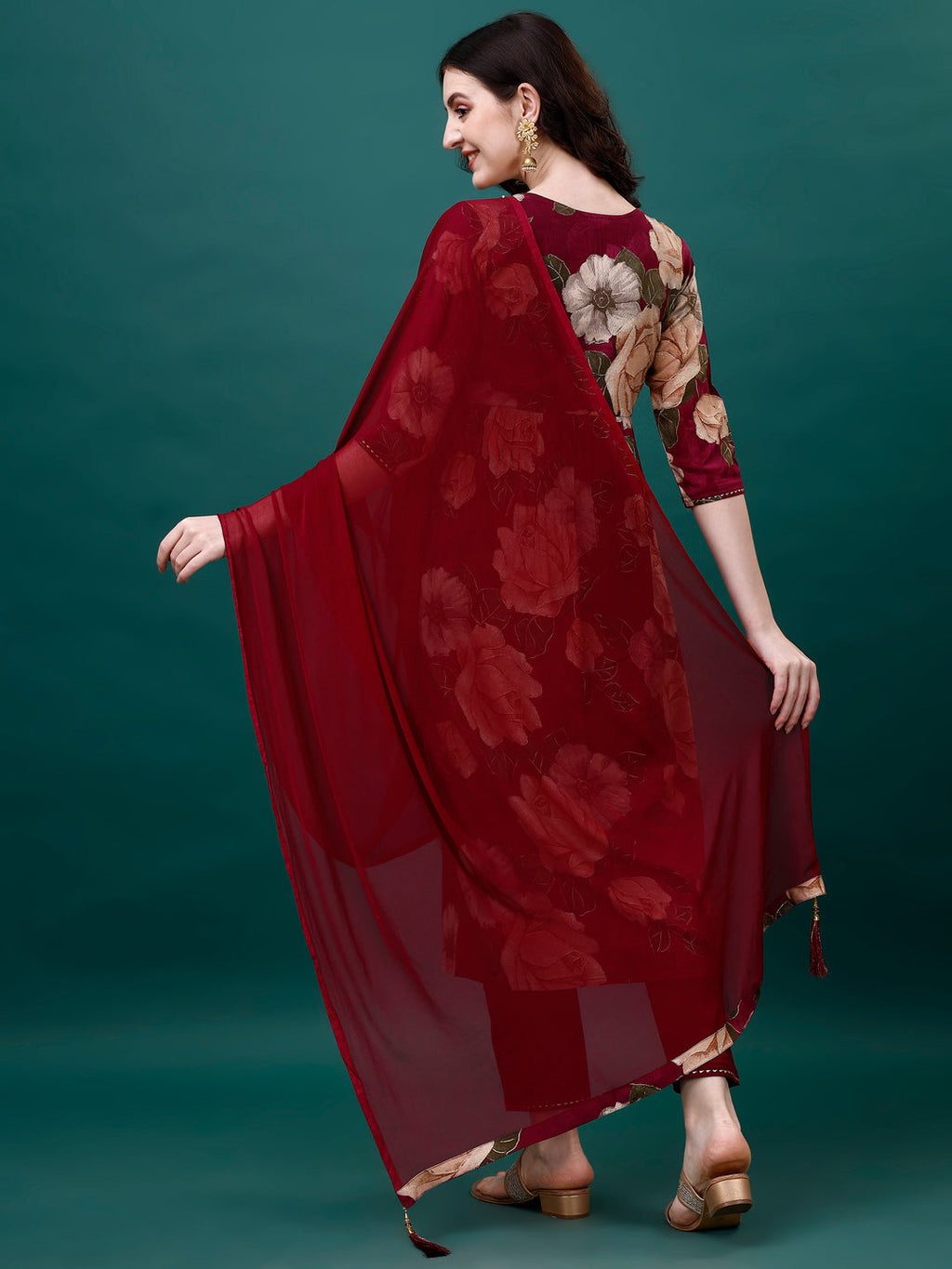 Alia Cut Rayon Embroidered & Floral Printed Kurta With Pant & Dupatta, Multicolor - Hiral Fashion - Distacart