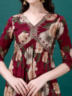 Alia Cut Rayon Embroidered & Floral Printed Kurta With Pant & Dupatta, Multicolor - Hiral Fashion - Distacart